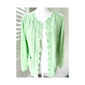 Light Green Cable Knit Cardigan Sweater